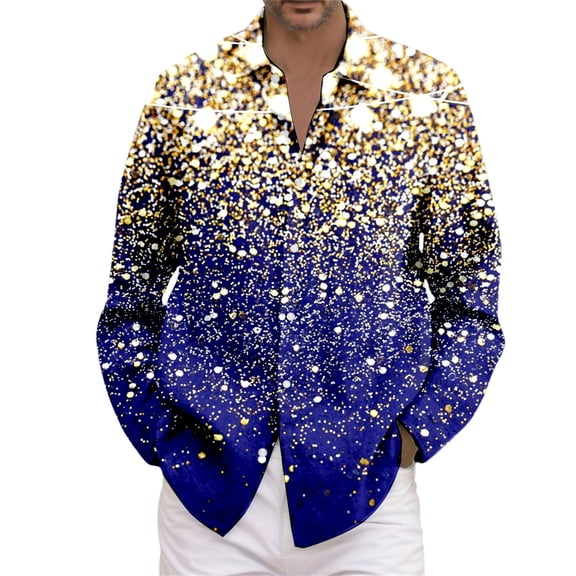 IWRICH Carnival Shirts for Men Big and Tall Relax Fit Long Sleeve Lapel Button down Dressy Casual Shirts Disco Party Night Outing Tops 03-Blue XXXXL