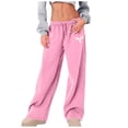 thumbnail image 1 of IWRICH Casual Pants for Women Wide Leg Elastic Waist Drawstring Trousers Workout Joggers Pants with Pockets Pink L, 1 of 4
