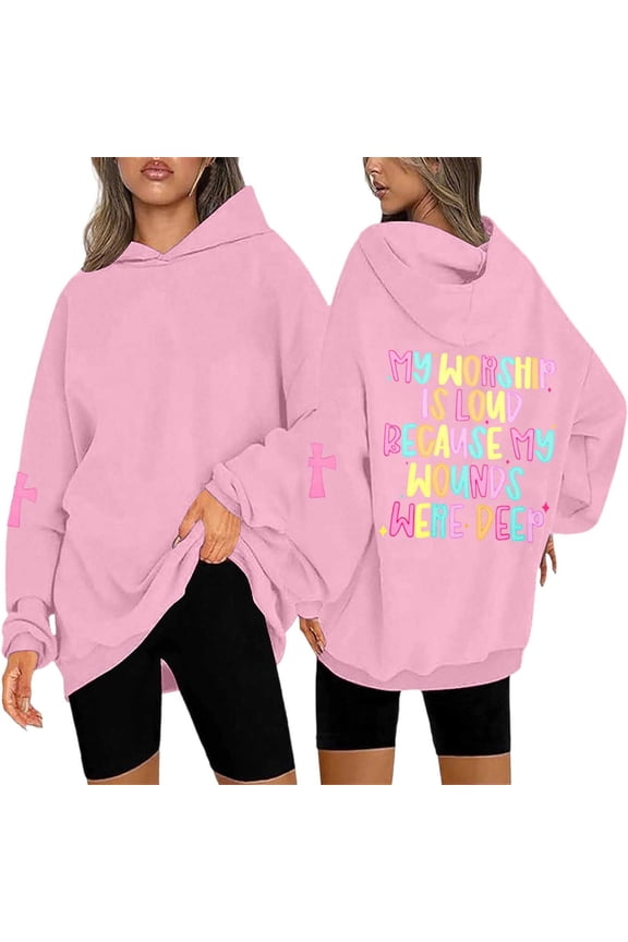 Christian Sweatshirts for Women Jesus Religious Faith Hoodies Inspirational Graphic Tee Long Sleeve Pullover Tops Pink XXL