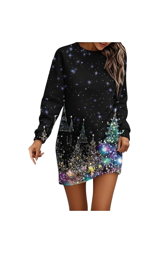 Christmas Dresses for Women 2025 Long Sleeve Bodycon Mini Dress Fall Winter Holiday Party Clothes Black S