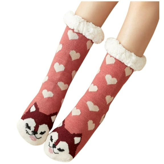IWRICH Christmas Fuzzy Socks for Women Indoor Winter Warm Grips Plush Sleep Soft Thick Comfy Brown