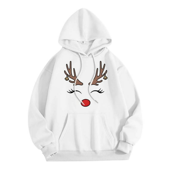 IWRICH Christmas Hoodies for Men and Women Sweatshirt Elk Funny Graphic Hooded Sweatshirts Xmas Couple Tops White XXXL