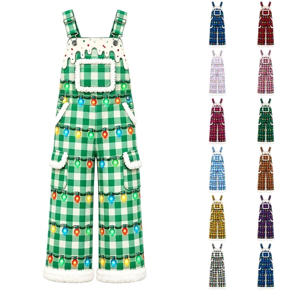IWRICH Christmas Overalls for Men Xmas Santa Plush Jumpsuit with Pockets Adjustable Straps Straight Leg Festive Workwear Green XXXXL
