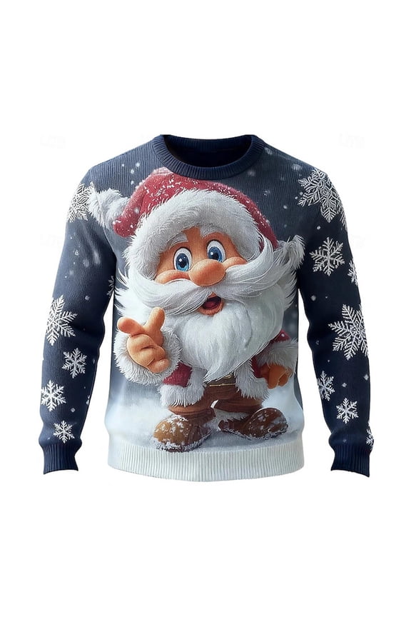 Christmas Oversized Sweatshirts for Men Santa Claus Long Sleeve T Shirts Crewneck Christmas Pullover Tops Blue M