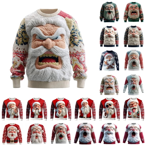 IWRICH Christmas Oversized Sweatshirts for Men Santa Claus Long Sleeve T Shirts Crewneck Christmas Pullover Tops White2 XL