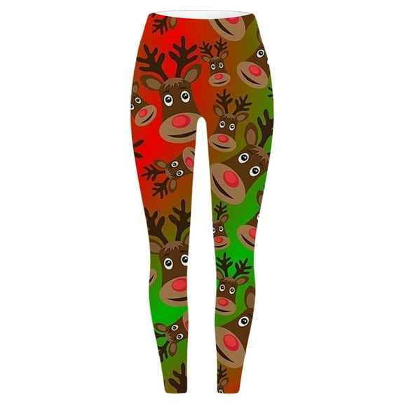 IWRICH Christmas Pajama Pants Women Santa Claus Print Elastic Waist Soft Comfy Pjs Pants Ankle Length Christmas Day Leggings I XL