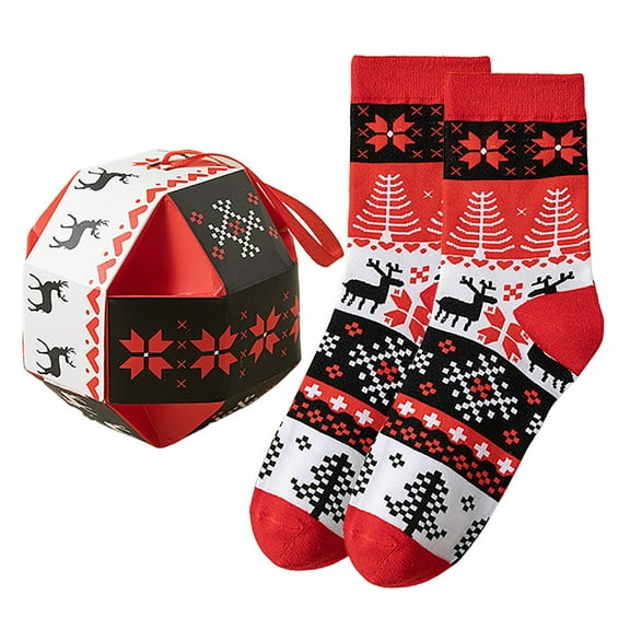 IWRICH Christmas Socks Snowflake Reindeer Santa Graphic Soft Cozy Mid Calf Tube Socks for Fall Winter Black