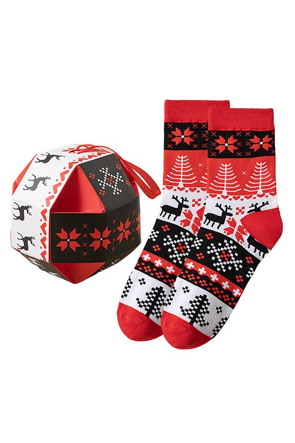 Christmas Socks Snowflake Reindeer Santa Graphic Soft Cozy Mid Calf Tube Socks for Fall Winter Black