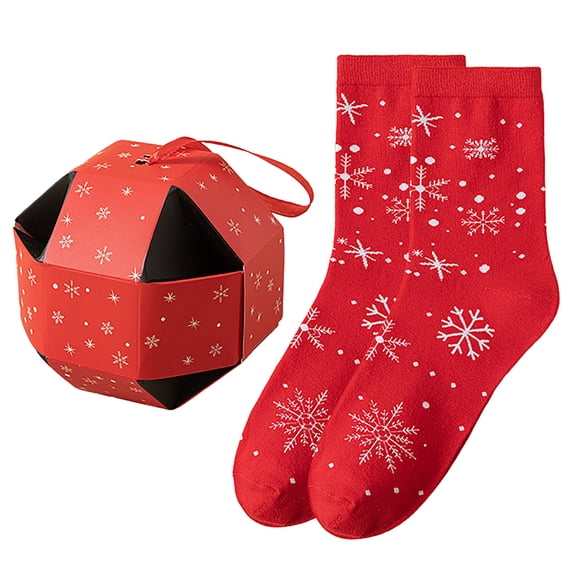 IWRICH Christmas Socks Snowflake Reindeer Santa Graphic Soft Cozy Mid Calf Tube Socks for Fall Winter Brick Red