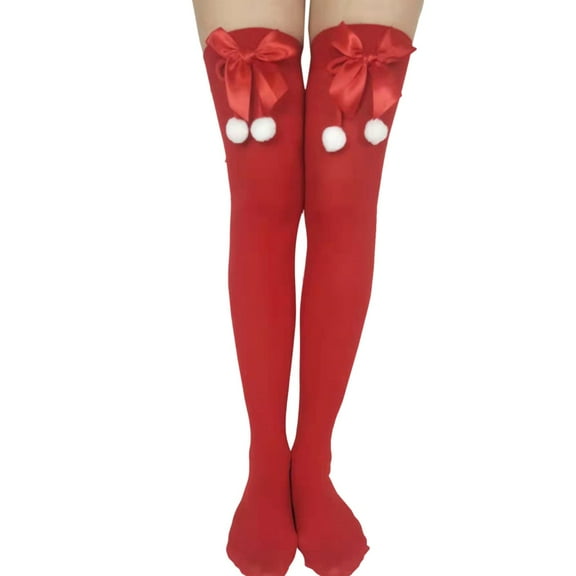 IWRICH Christmas Striped Thigh High Socks for Women Long Striped Socks Candy Cane High Stockings with Bow Black