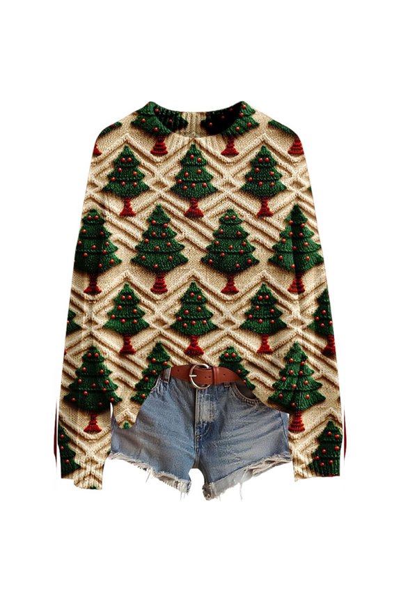 Christmas Sweaters for Women Wool Knitted Long Sleeve Pullover Tops Xmas Knit Sweater Tops Sweatshirt 17-Green S