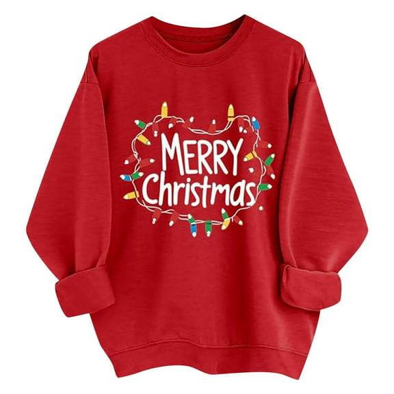 IWRICH Christmas Sweatshirts for Women Merry Christmas Plaid Pullover Sweatshirts Holiday Vacation Graphic Tees Tops 1-Red M