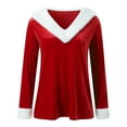 thumbnail image 1 of IWRICH Christmas T Shirts for Women Xmas V Neck Trim Tees Casual Loose Long Sleeve Pullover Tops Red XL, 1 of 8