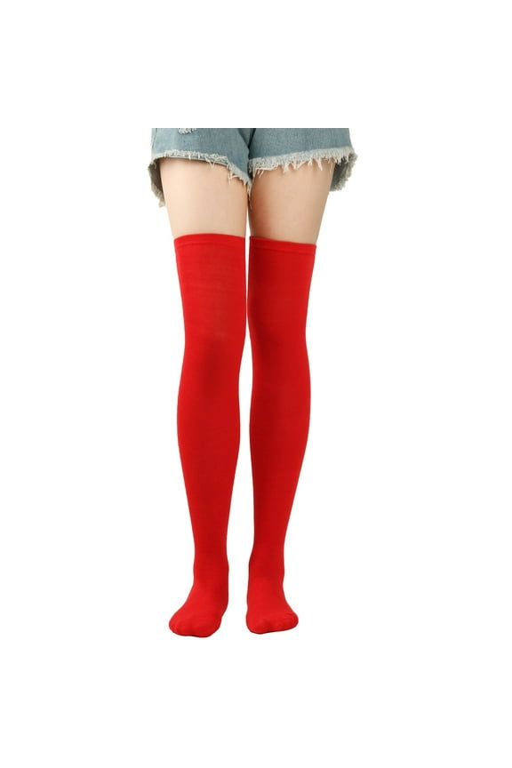 Christmas Thigh High Socks Solid Knee High Socks Cosplay Long Socks over the Knee Leg Warmer Red
