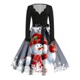 thumbnail image 1 of IWRICH Christmas Vneck Dresses for Women Plus Size Long Sleeve Xmas Party Dress Winter Snowman Dresses with Belt Grey XXL, 1 of 5