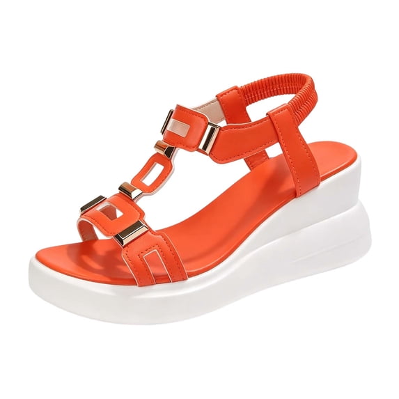 IWRICH Soled Sandals for Women Flat Sandals Comfort Open Toe Wedge Sandals with Adjustable Buckle Arch Support Summer Shoes Orange 6