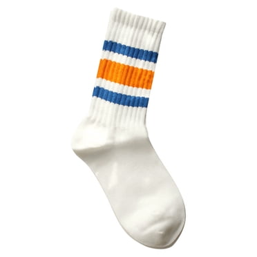 IWRICH Couples Crew Socks Striped Athletic Socks for Women Men Fashion Slouch Solid Color Mid Calf Tube Socks Orange