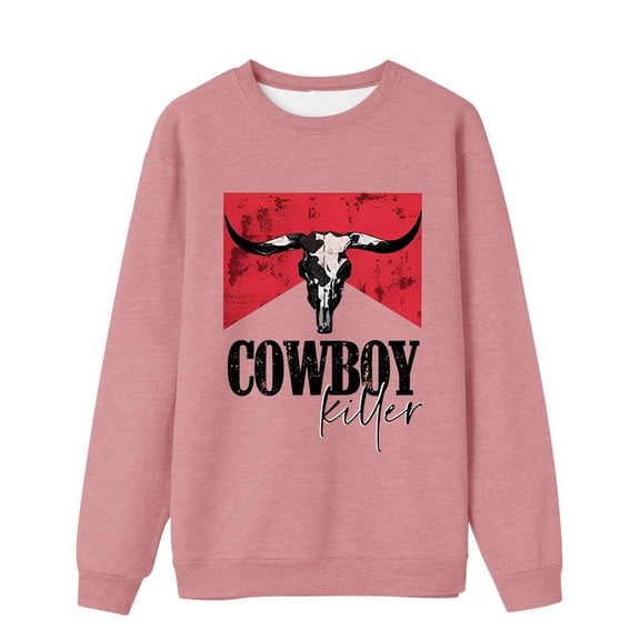 IWRICH Cowboy Hoodie for Women Western Aztec Sweatshirt Country Graphic Print Oversized Pullover Tops Pink 150