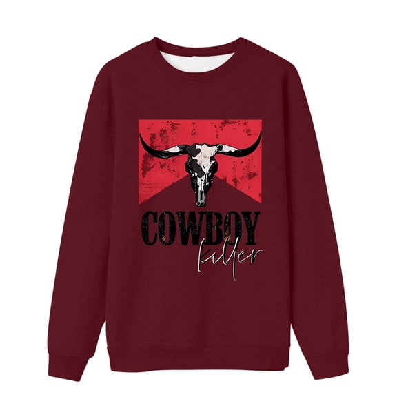 IWRICH Cowboy Hoodie for Women Western Aztec Sweatshirt Country Graphic Print Oversized Pullover Tops Red 150