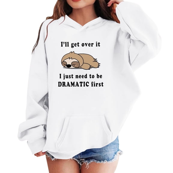 IWRICH Cute Hoodies for Teen Girls Sloth Print Hoodies Pullover Tops Long Sleeve Hooded Sweatshirts for Teen Girls White 150