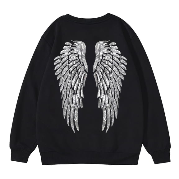 IWRICH Cute Hoodies for Women Rhinestone Angel Sweatshirts 20s Fashion Casual Tees Black XXL