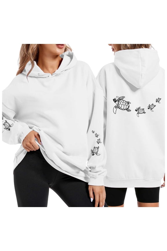 Cute Sea Turtle Hoodies for Women Oversized Ocean Hoodie Graphic Sweatshirts Casual Pullover Tops White XXL
