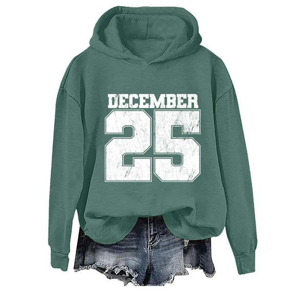 IWRICH December 25 Hooded Sweatshirt for Women Fashion Casual Christmas Hoodies Xmas Loose Fit Streetwear Pullover Tops Green M
