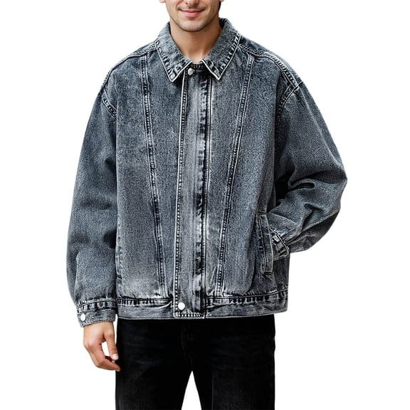 IWRICH Denim Jacket for Men Fashion Autumn and Winter Tops Oversized Trucker Jackets Blue XXXL