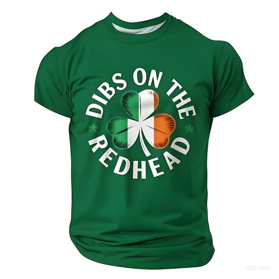 IWRICH Dibs on the Redhead T Shirts for Men St. Patrick's Day Short Sleeve Crew Neck Tees Shamrock Slim Fit Tops Army Green XXXL