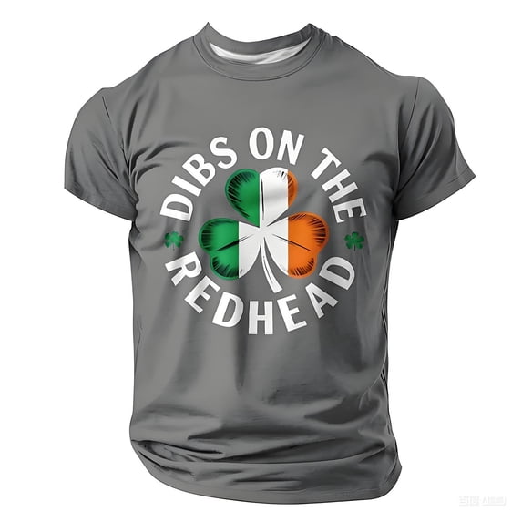 IWRICH Dibs on the Redhead T Shirts for Men St. Patrick's Day Short Sleeve Crew Neck Tees Shamrock Slim Fit Tops Grey XL