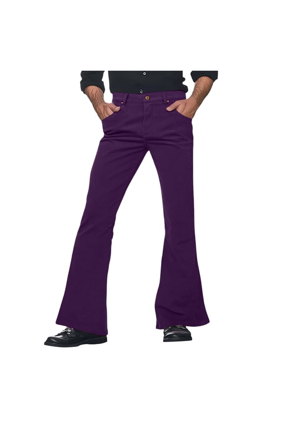 Disco Corduroy Pants for Men Bell Bottom Pants 60s 70s Fashion Casual Fashion Pants with Pockets Purple XXXL