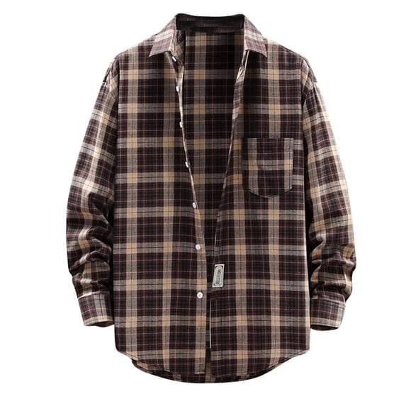 IWRICH Flannel Shirt for Men Fashion Long Sleeve Plaid Button down Shirt Casual Lightweight Jacket Brown XXXL