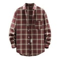 thumbnail image 1 of IWRICH Flannel Shirt for Men Fashion Long Sleeve Plaid Button down Shirt Casual Lightweight Jacket Red XL, 1 of 3