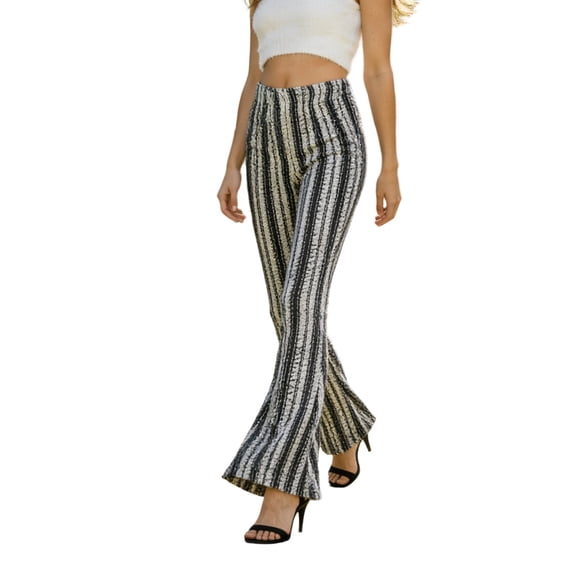 IWRICH Flare Leggings for Women Embroidered Printed Casual Pants with Pockets Bootcut Flared Leggings Black M