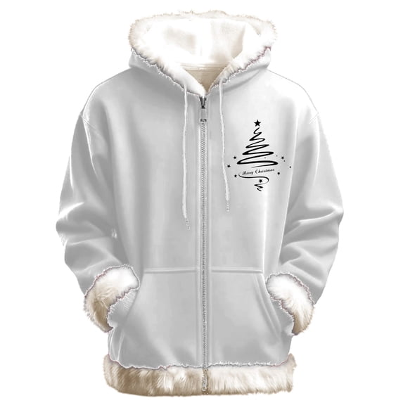 IWRICH Jackets Zip up Christmas Hoodies for Men and Women Graphic Long Sleeve Xmas Fuzzy Trim Sweatshirts White XL