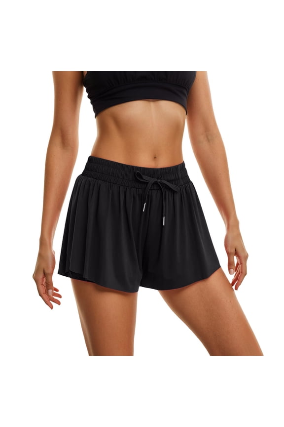Flowy Shorts for Women Butterfly Shorts 2 in 1 Athletic Workout Gym Biker Running Shorts with Pockets Black M
