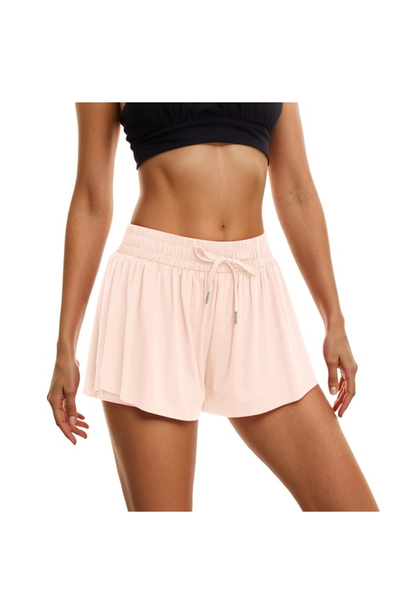 Flowy Shorts for Women Butterfly Shorts 2 in 1 Athletic Workout Gym Biker Running Shorts with PocketsPinkM