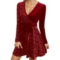 thumbnail image 1 of IWRICH Formal Sequin Velvet Mini Dress for Women Fashion Long Sleeve a Line Sparkly V Neck Glitter Short Dresses Red XXXXXL, 1 of 7