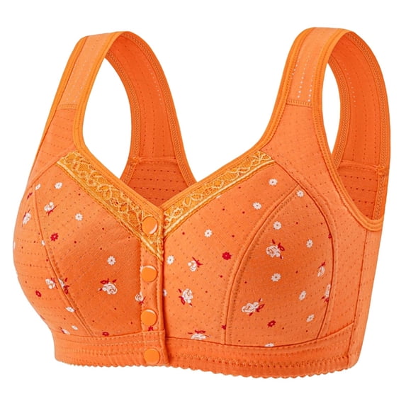 IWRICH Front Closure Bras for Seniors Women Snap Soft Wireless Bra Plus Size Full Coverage Breathable Bralettes Orange 3XL