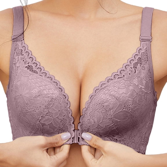 IWRICH Front Closure Bras for Women Wireless Plus Size Bra Comfortable Lace Support Soft Lift Bralettes Purple 90C