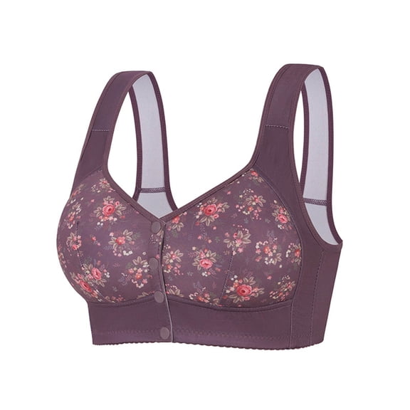 IWRICH Full Coverage Wireless Bras for Seniors Women Floral Printed Soft Push up Bra Comfy Breathable Bralettes for Everyday Wear Grey 46
