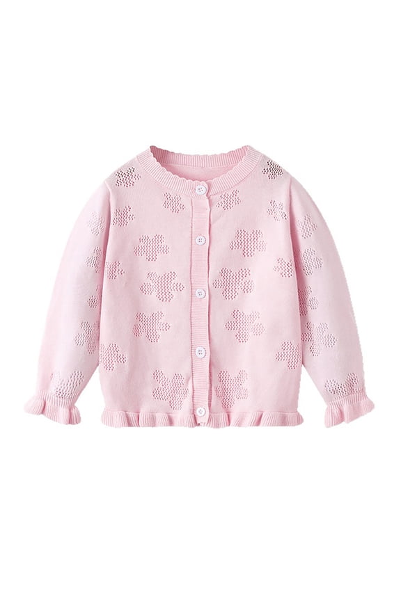 Girl's Cardigan Long Sleeve Heart Colorful Rainbow Button up Knit Sweater Coat Pink 90