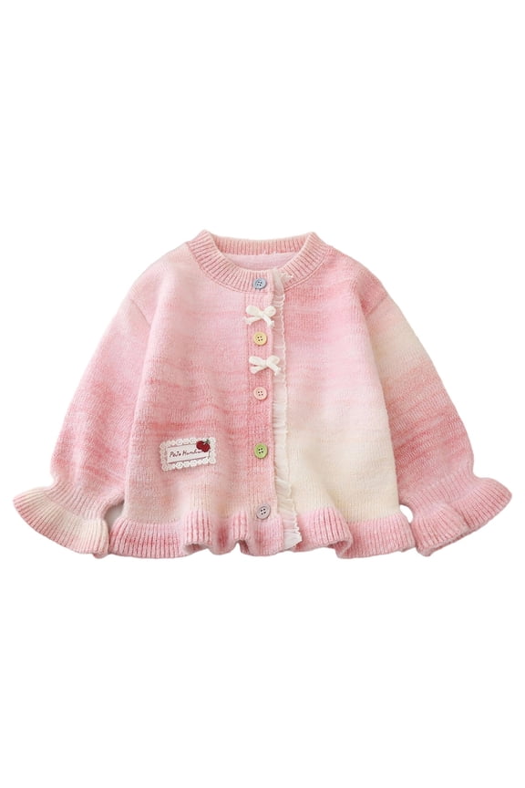 Girls' Bow Cardigan with Button Loose Long Sleeve Shrug Sweaters Cropped Uniforms Kids Knit Sweater Outerwear Pink 90