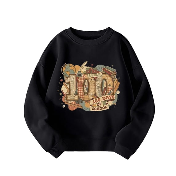 IWRICH Girls and Boys I Survive 100 Days of School Pullover Sweatshirts Cute Funny Graphic Printed Tops Long Sleeve Crew Neck Tees,Size 3-14 Years Black 120