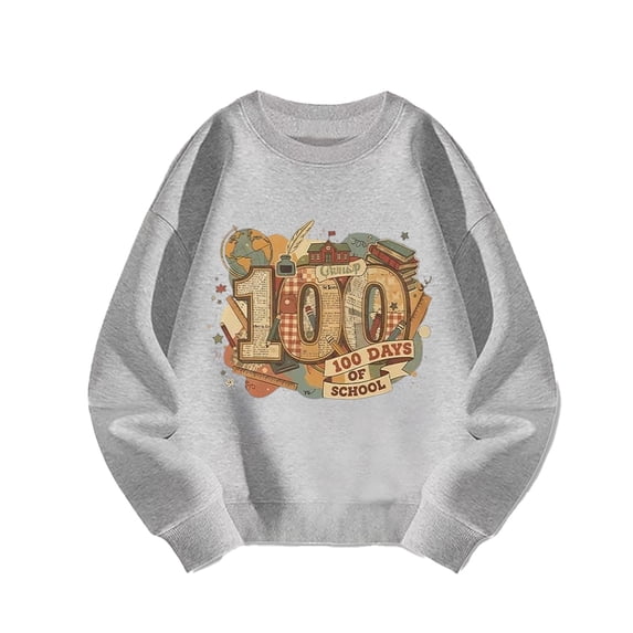 IWRICH Girls and Boys I Survive 100 Days of School Pullover Sweatshirts Cute Funny Graphic Printed Tops Long Sleeve Crew Neck Tees,Size 3-14 Years Grey 140