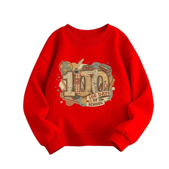 IWRICH Girls and Boys I Survive 100 Days of School Pullover Sweatshirts Cute Funny Graphic Printed Tops Long Sleeve Crew Neck Tees,Size 3-14 Years Red 110