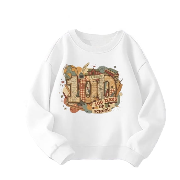 IWRICH Girls and Boys I Survive 100 Days of School Pullover Sweatshirts Cute Funny Graphic Printed Tops Long Sleeve Crew Neck Tees,Size 3-14 Years White 160