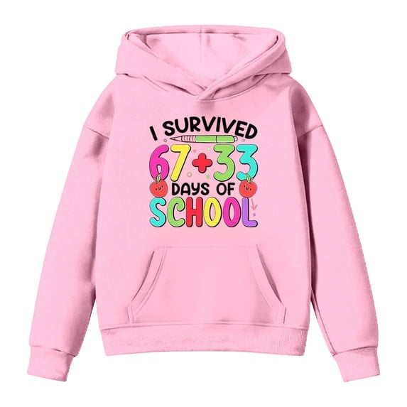 IWRICH Girls Boys I Survive 100 Days of School Hoodie Cute Funny Printed Hooded Sweatshrits Long Sleeve Tops,Size 2-13 Years Pink 120