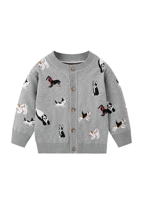 Girls Boys Versatile Cute Cardigan Sweaters Toddlers Kids Button down Winter Warm Long Sleeve Knitted Outerwear Grey 90