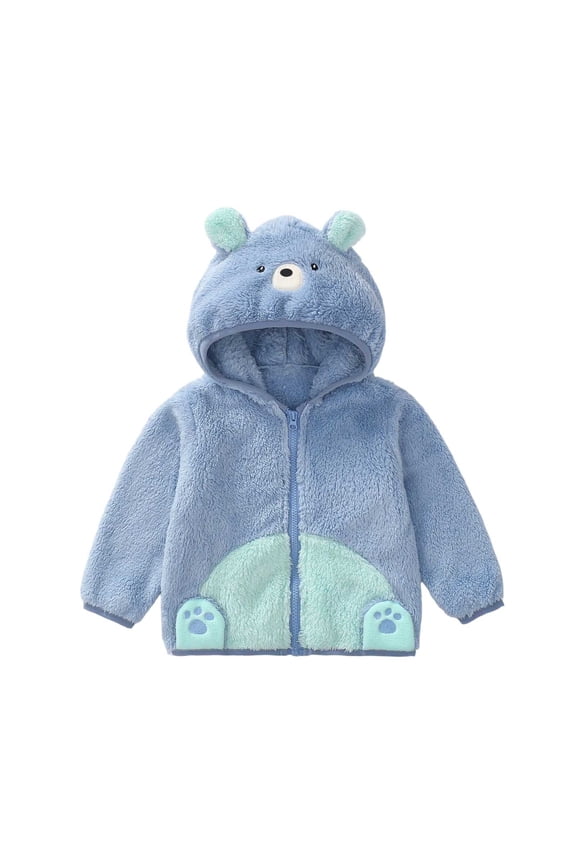 Girls Hooded Jacket Cute Bear Hoodie Zip up Teddy Coat Sherpa Winter Warm Outwear with Pocket 05-Blue 120
